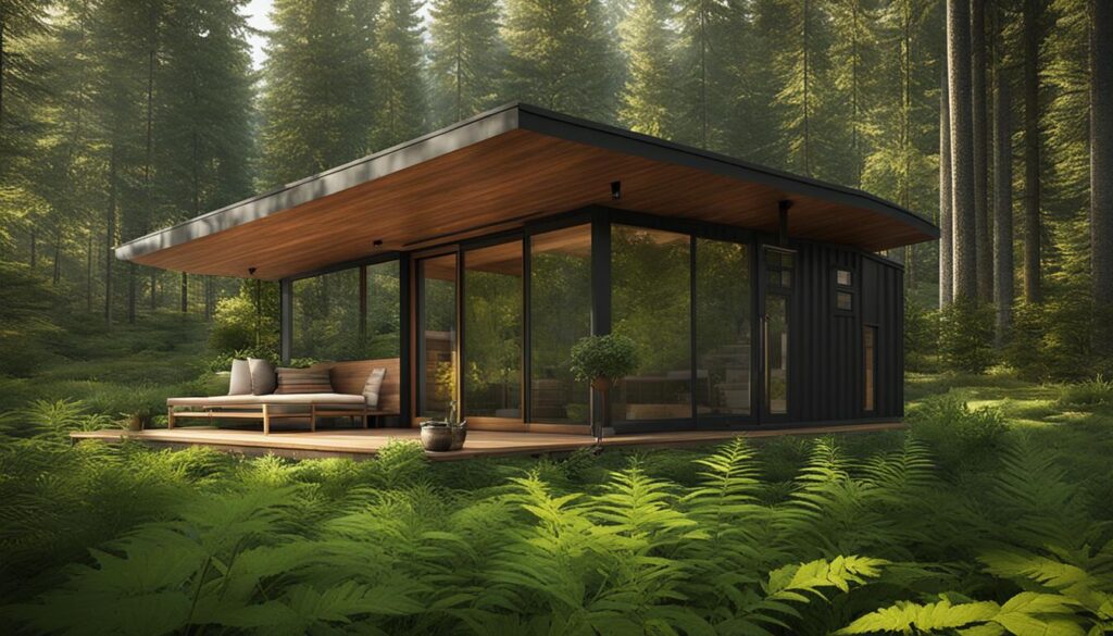 container cabin in the woods