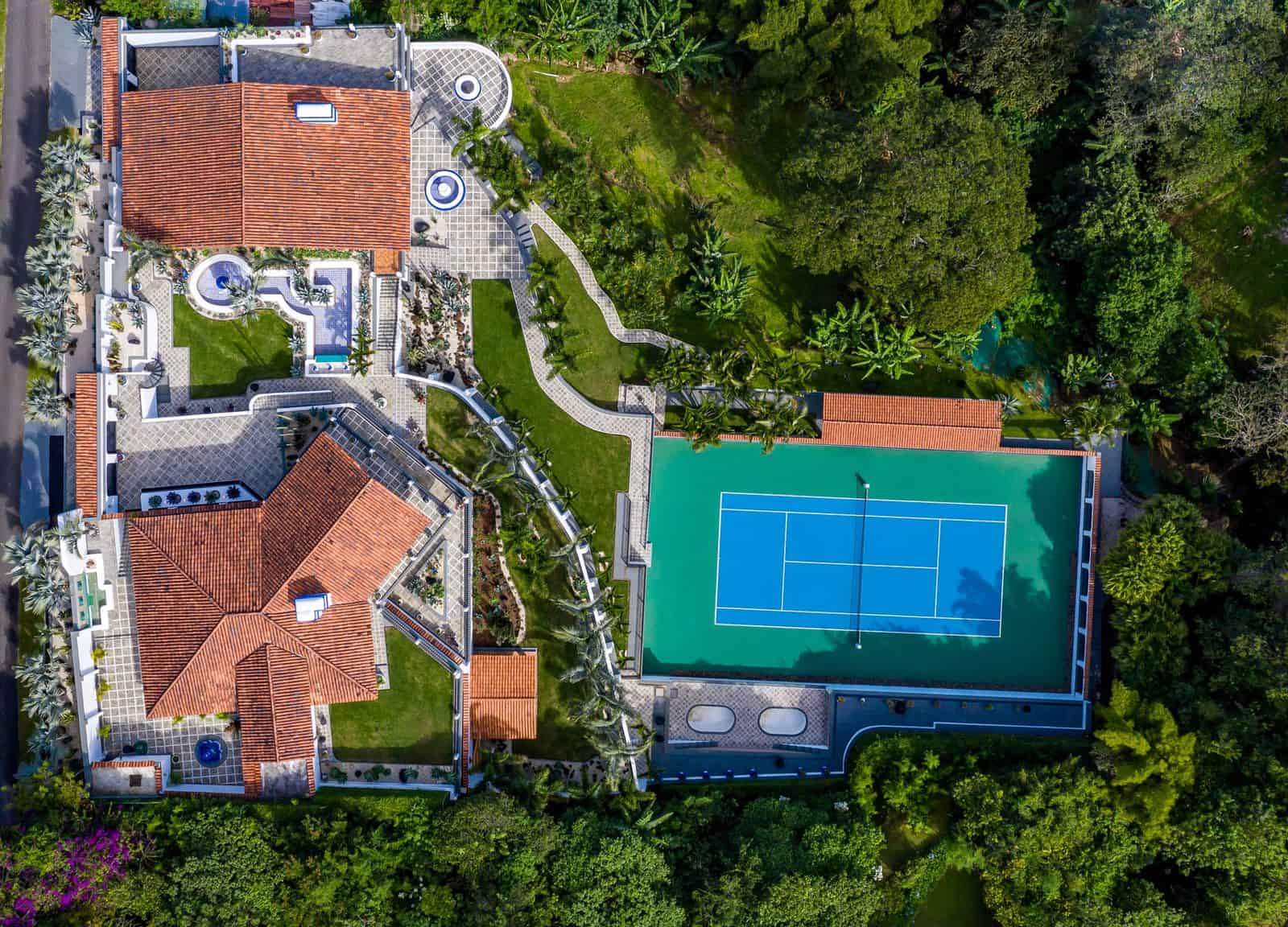 Private tennis court from above