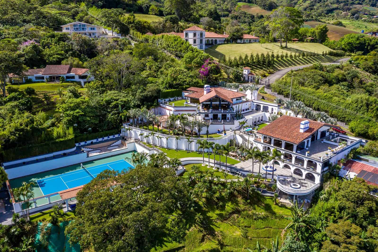 Aerial view of the estate, gardens and swimming pool