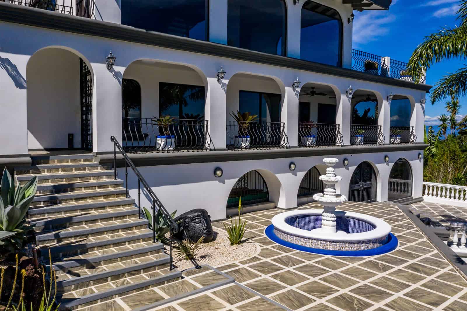Front steps and fountain at the main house