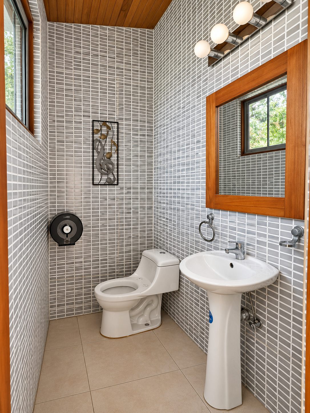 Guest bathroom with a tiled feature wall