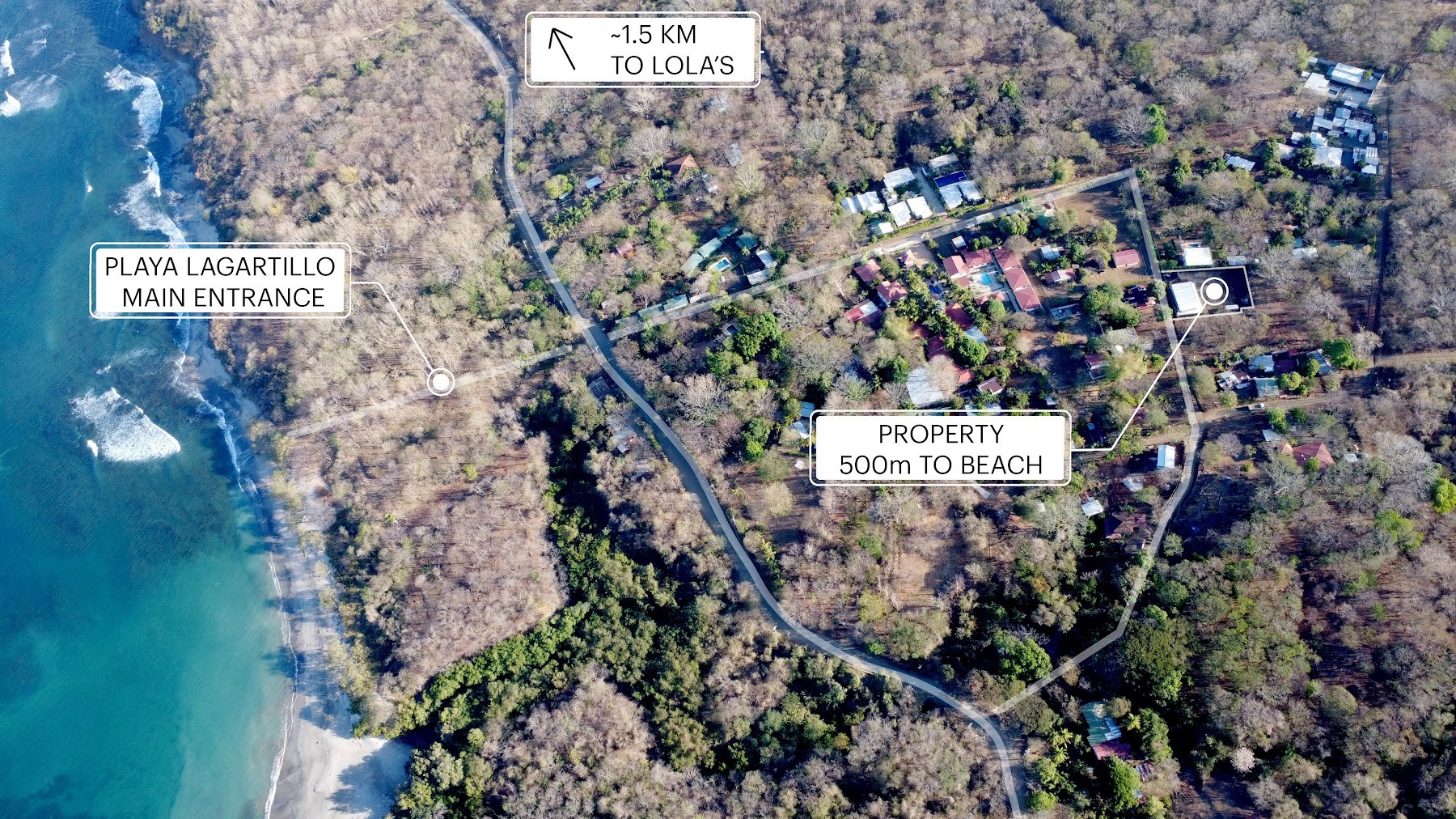 Location about 500 m from Playa Lagartillo, near Avellanas