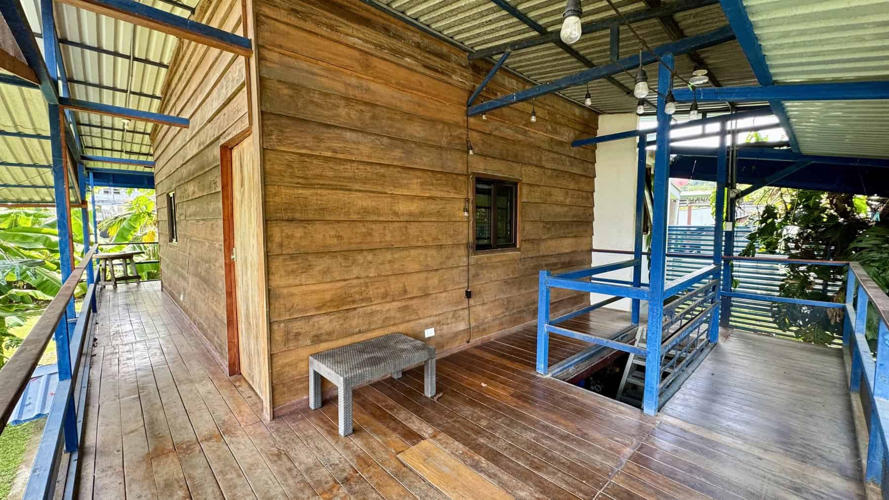 Covered wooden balcony upstairs, Uvita