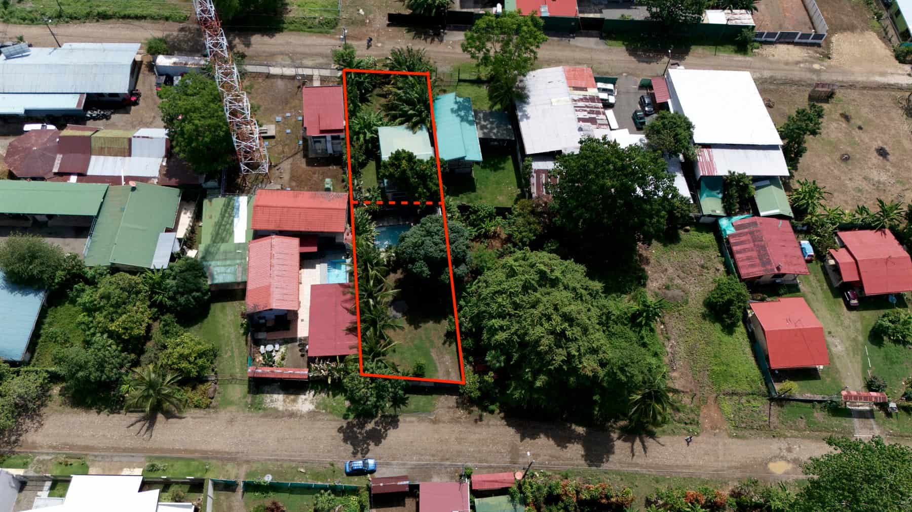 Both lots outlined, one block from the main street, Uvita